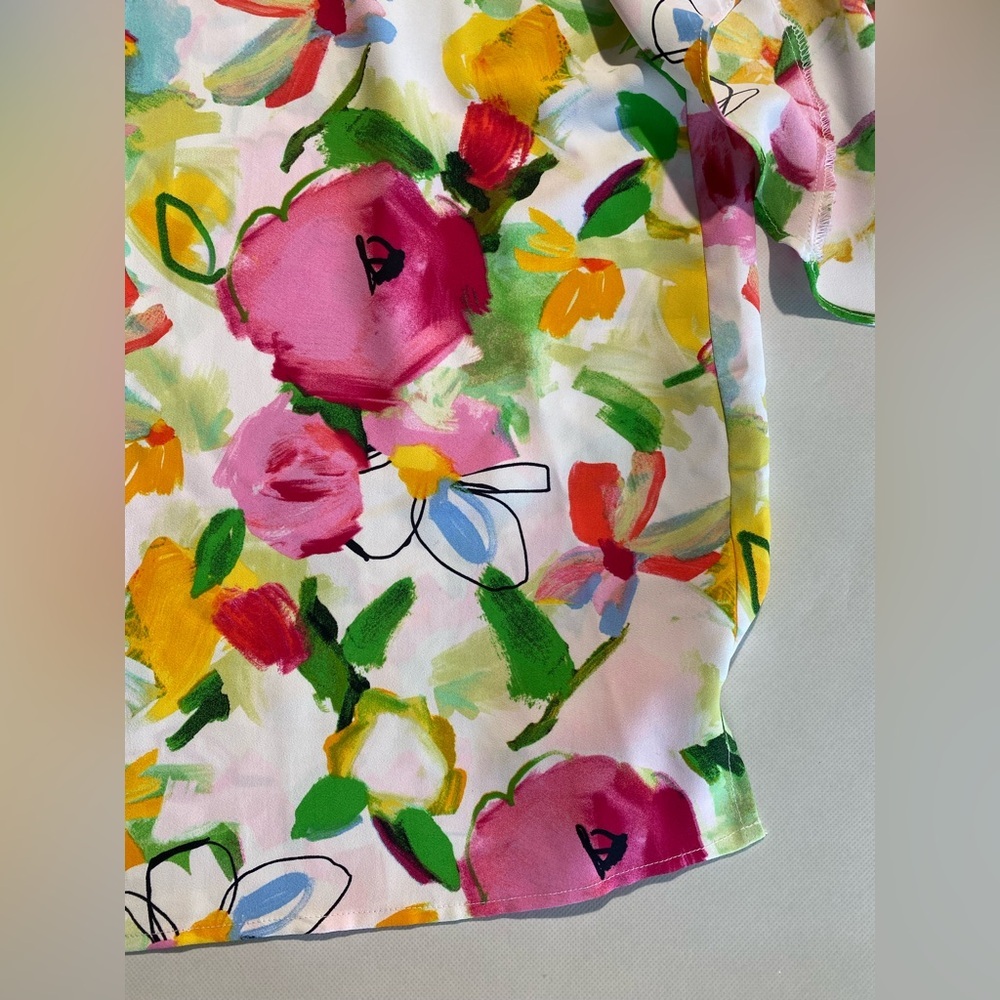 NEW Slim Factor Investments Kaleidoscope V Neck 3/4 Drape Sleeve Top $69 - Picture 3 of 10